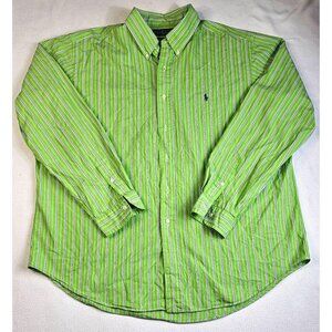 Vintage Ralph Lauren Mens Green & White Striped Button-Down Shirt XXLarge